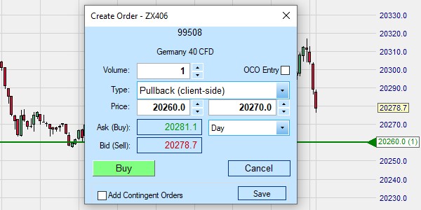 Trader using a Pullback order.